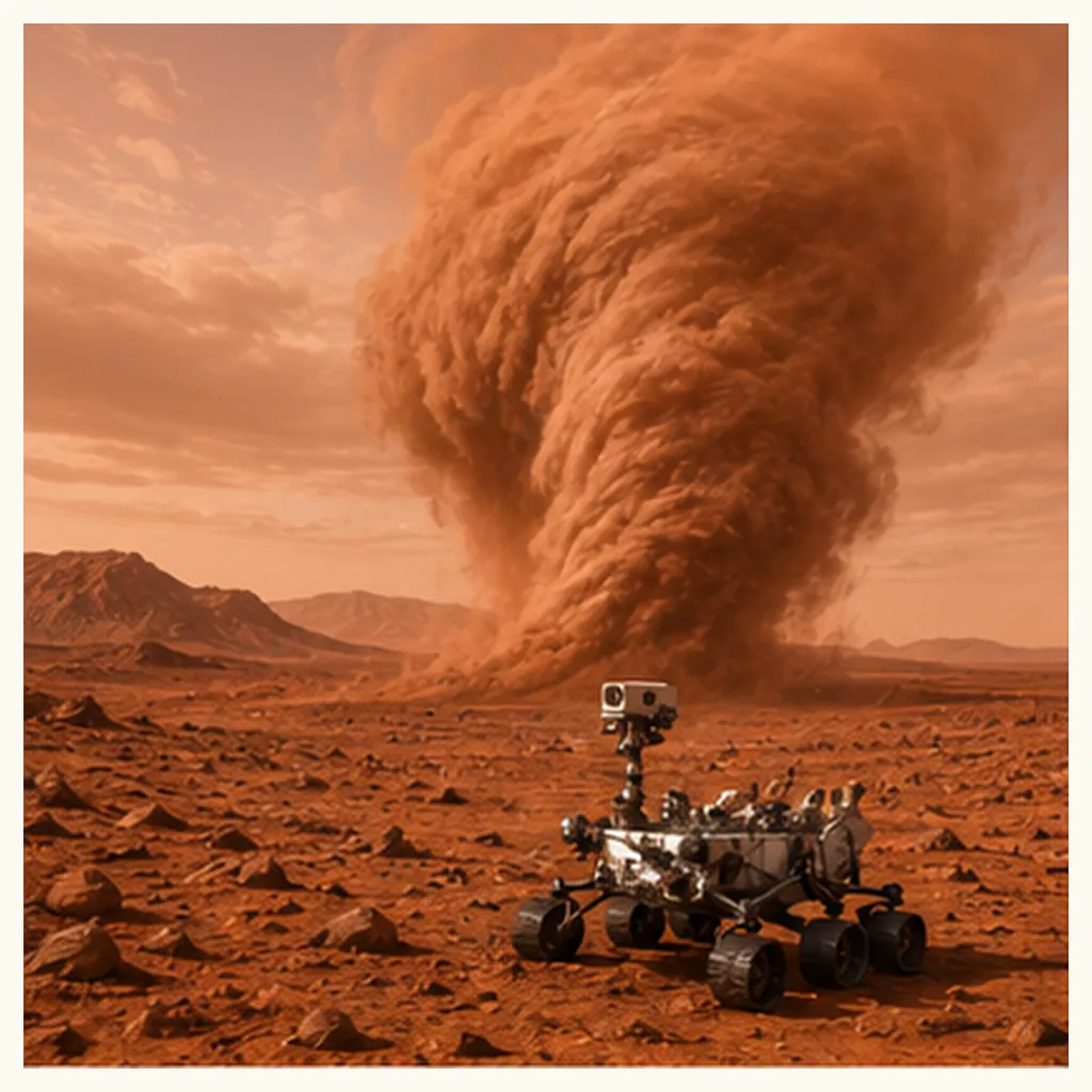 Illustration of mars have dust storms for the question "Why does Mars have dust storms?"