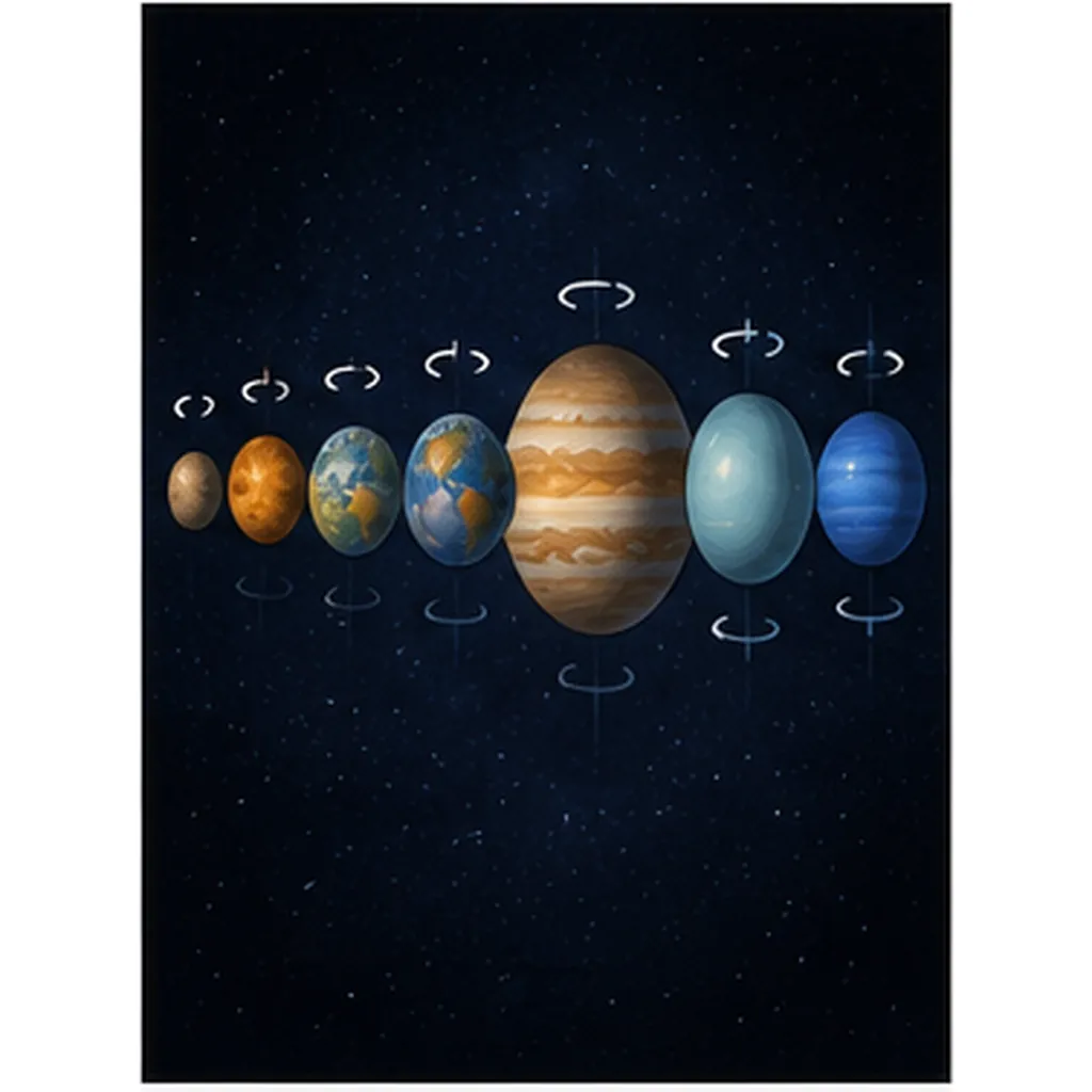 Illustration of planets spin at different speeds for the question "Why do planets spin at different speeds?"
