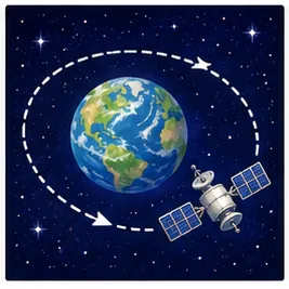 Illustration of satellites stay in space for the question "How do satellites stay in space?"