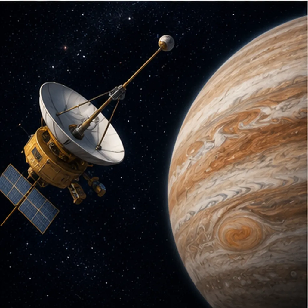 Illustration of space probes explore planets for the question "How do space probes explore planets?"