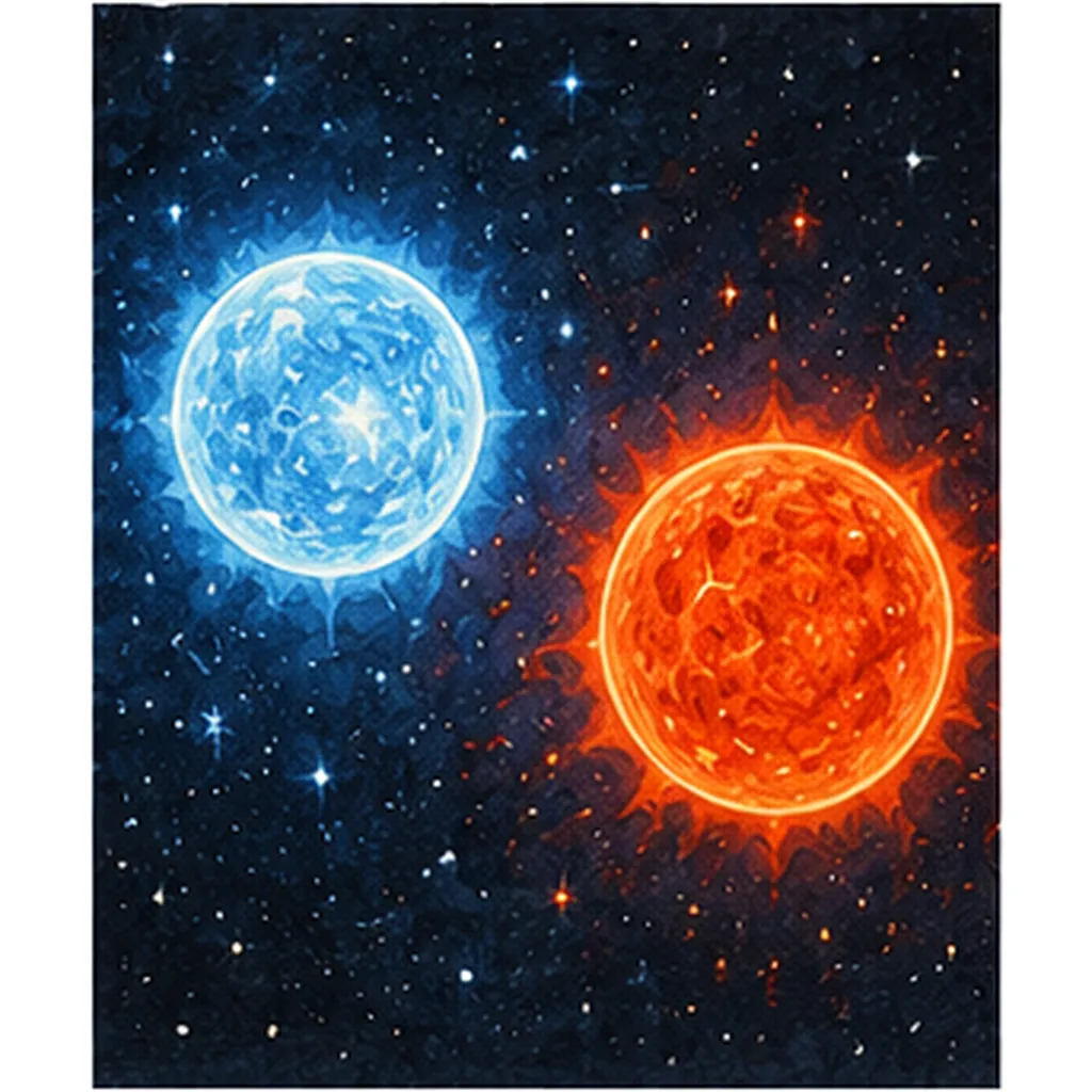 Illustration of some stars blue and some stars red for the question "Why are some stars blue and some stars red?"